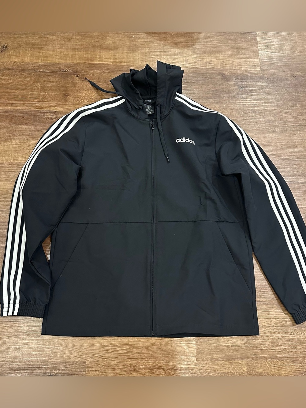 Adidas Hooded Windbreaker Jacket Three Stripes Black Men’s Medium